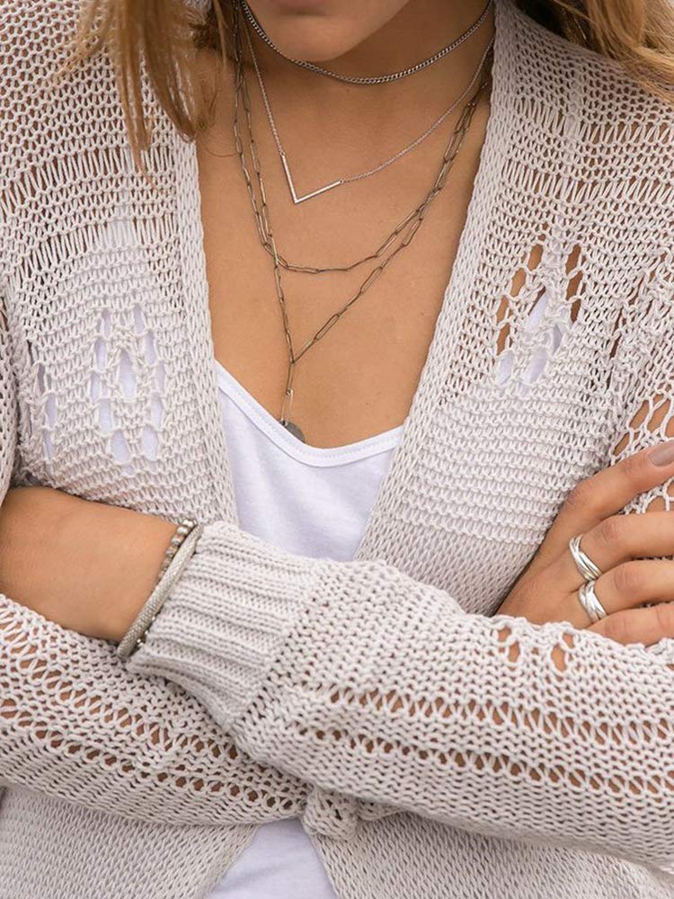 Misassy Womens Open Front Knit Sheer Cardigans Summer Boho Lightweight Long Sleeve Kimono Long Sweater Gray - Image 2